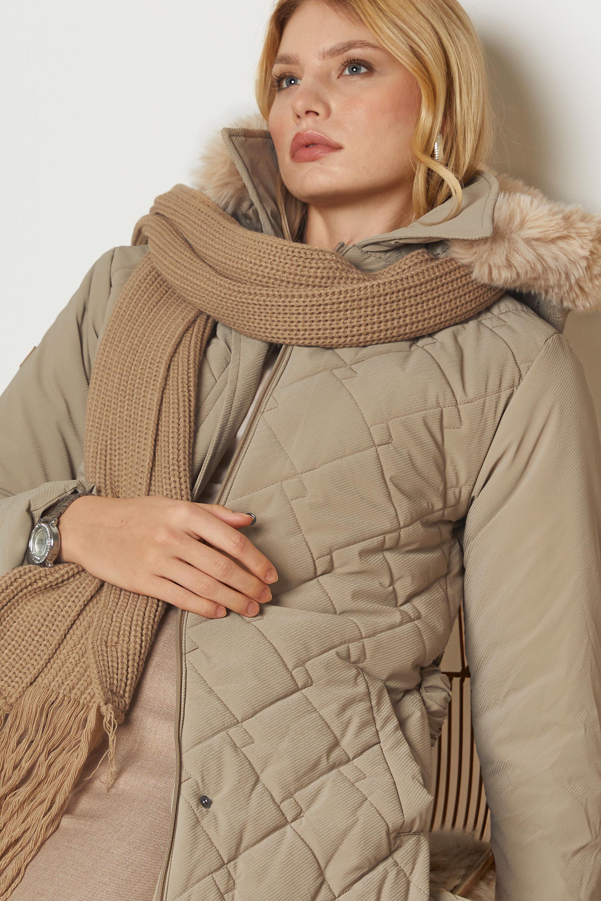 Hijab clothing BROWN BELTED QUILTED COAT 90674