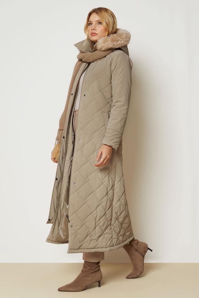 Hijab clothing BROWN BELTED QUILTED COAT 90674 - ALVİNA