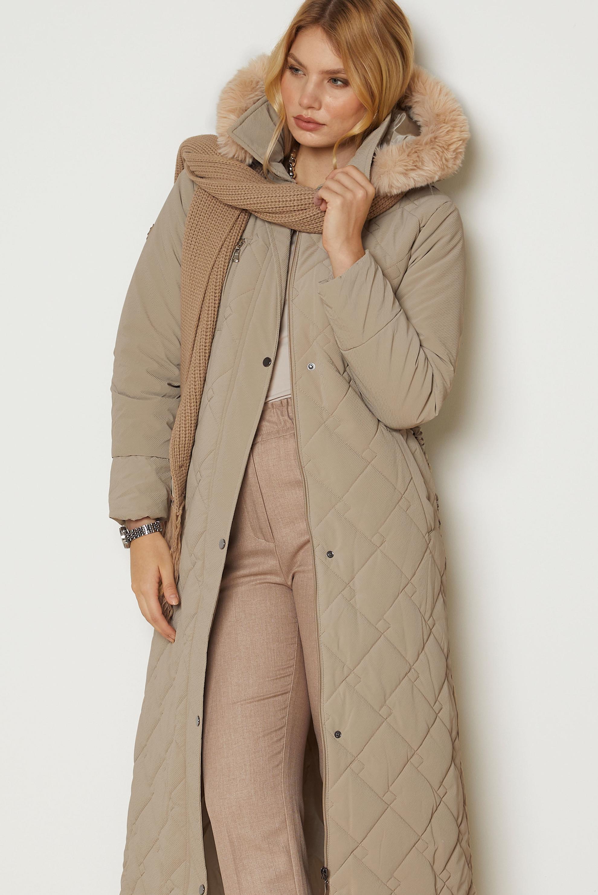 Hijab clothing BROWN BELTED QUILTED COAT 90674