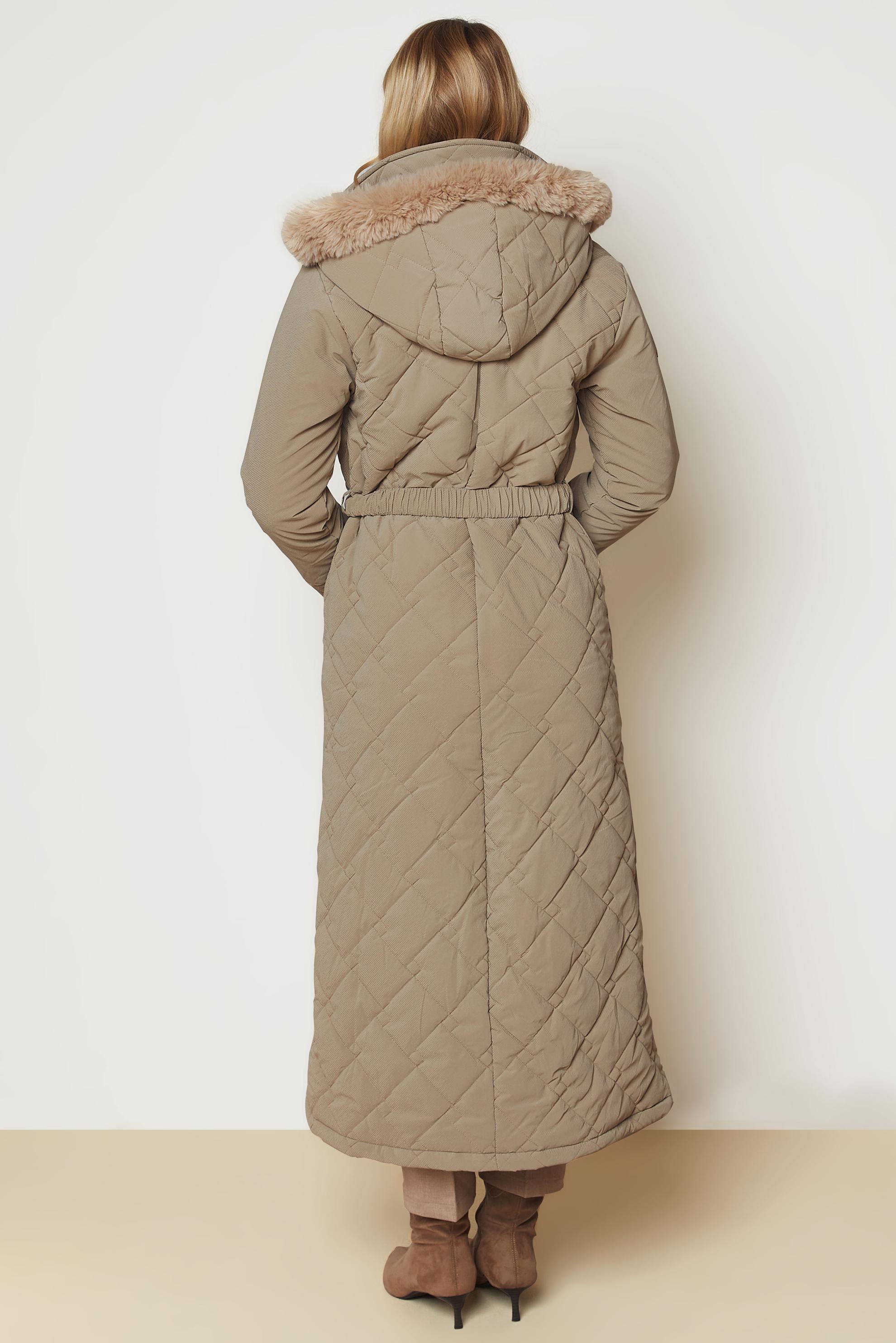 Hijab clothing BROWN BELTED QUILTED COAT 90674