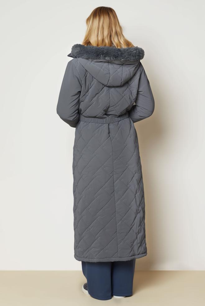 Hijab clothing GREY BELTED QUILTED COAT 90674 - ALVİNA