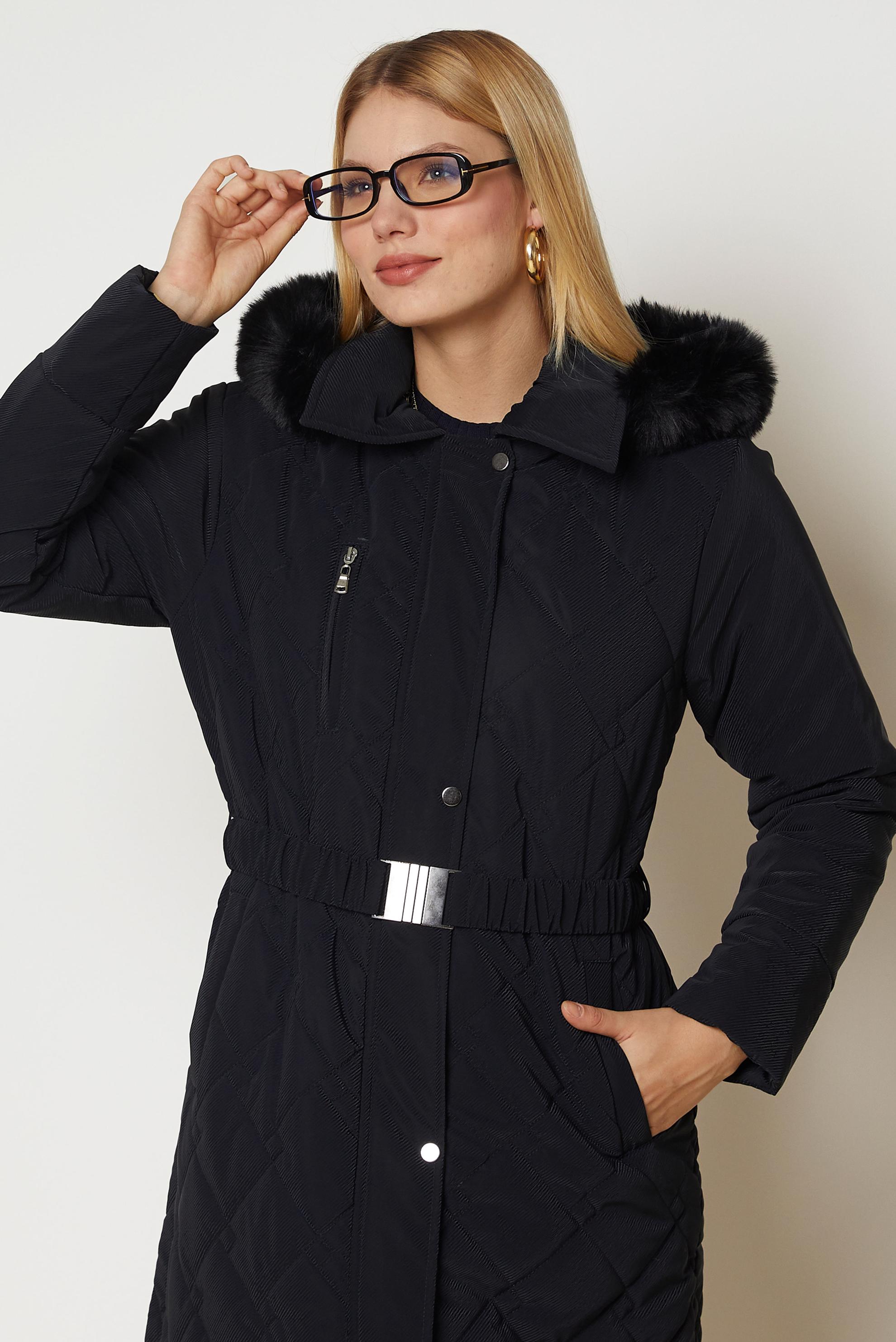 Hijab clothing NAVY BLUE BELTED QUILTED COAT 90674