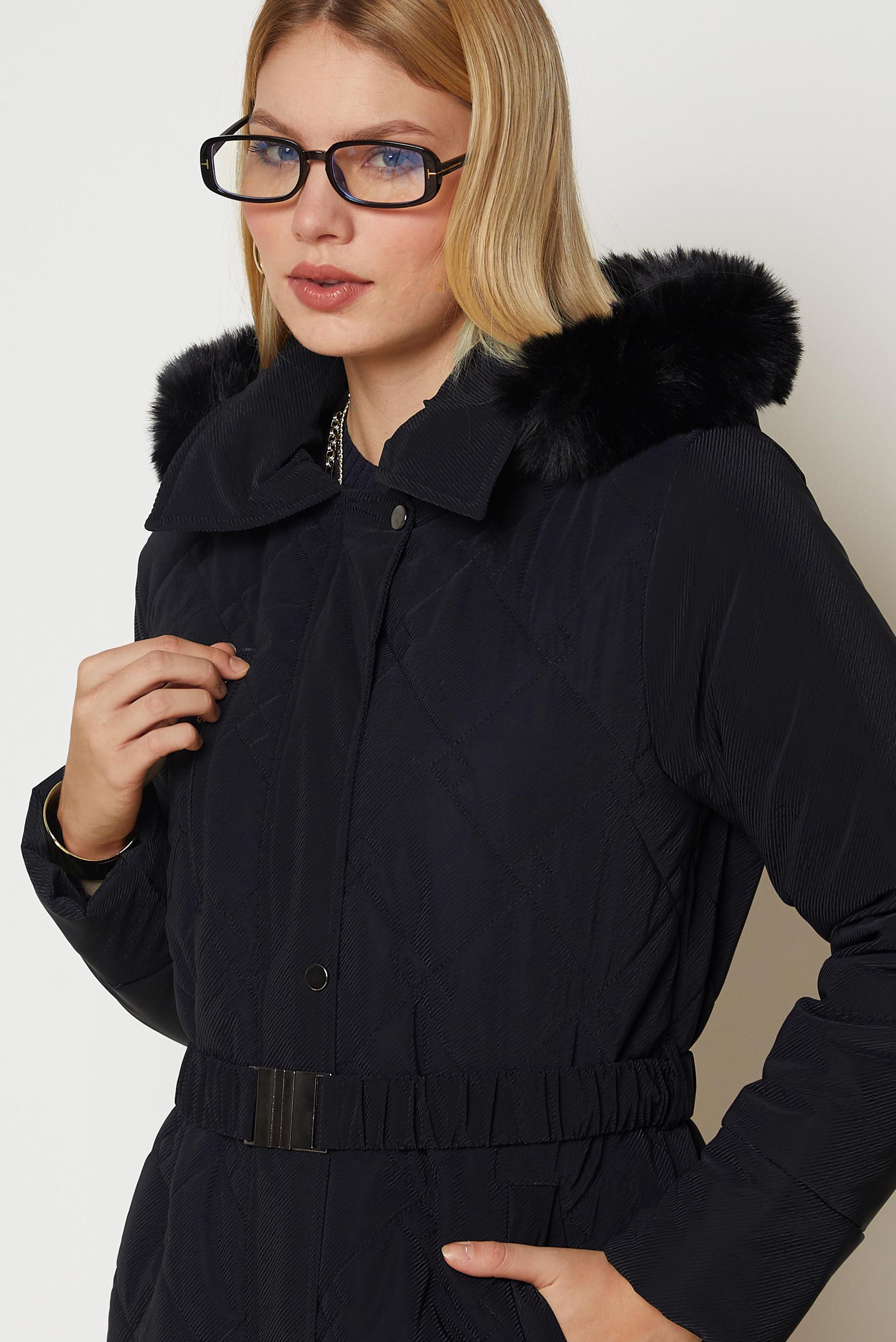 Hijab clothing NAVY BLUE BELTED QUILTED COAT 90674