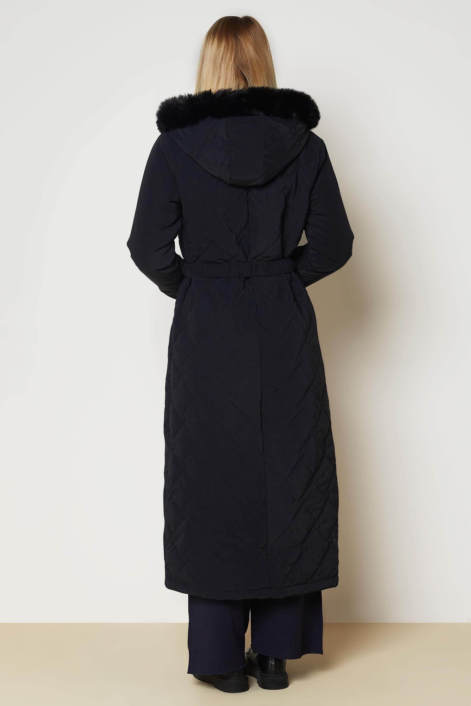 Hijab clothing NAVY BLUE BELTED QUILTED COAT 90674