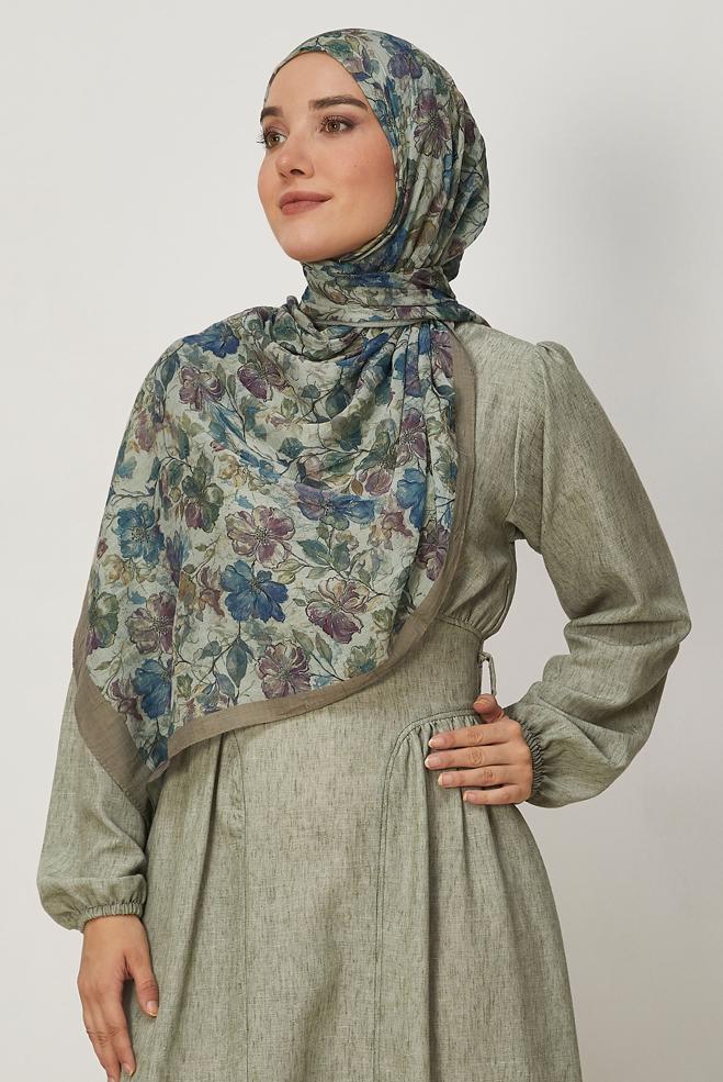 Hijab clothing GREEN 3913 ALVİNA BAMBU KRAŞ ŞAL(SHW) - ALVİNA
