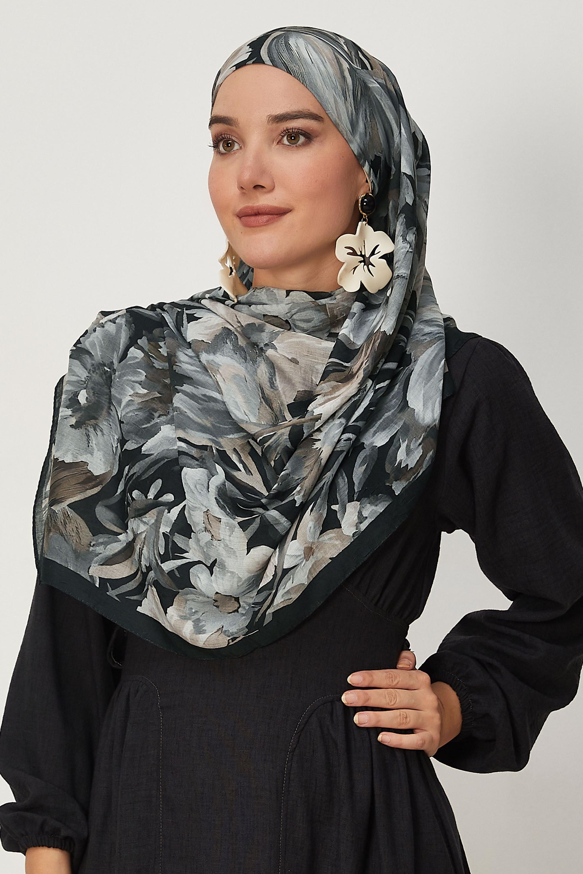Tesettür giyim SİYAH ALVİNA BAMBU KRAŞ ŞAL 4803