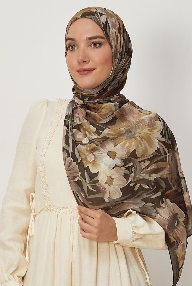 Hijab clothing BROWN ALVINA PATTERNED SHAWL 4803 - ALVİNA