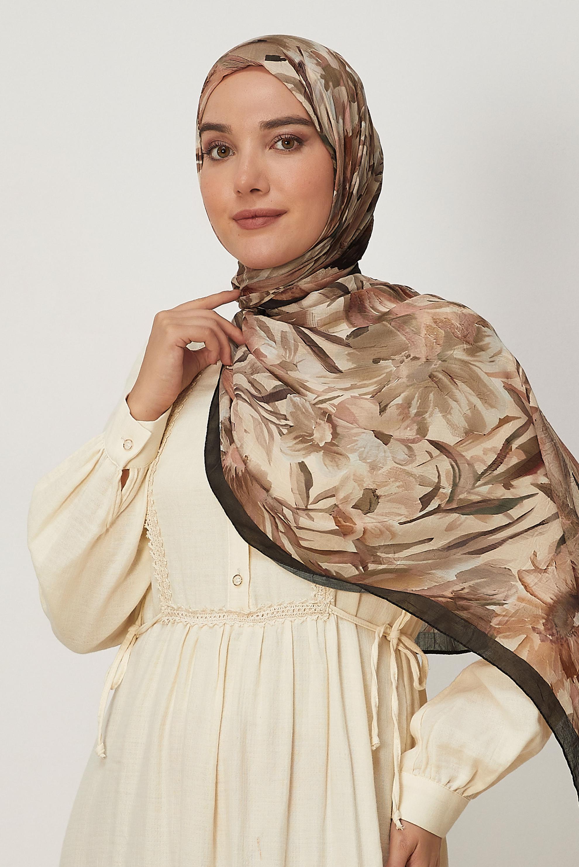 Tesettür giyim KAHVE ALVİNA BAMBU KRAŞ ŞAL 4803