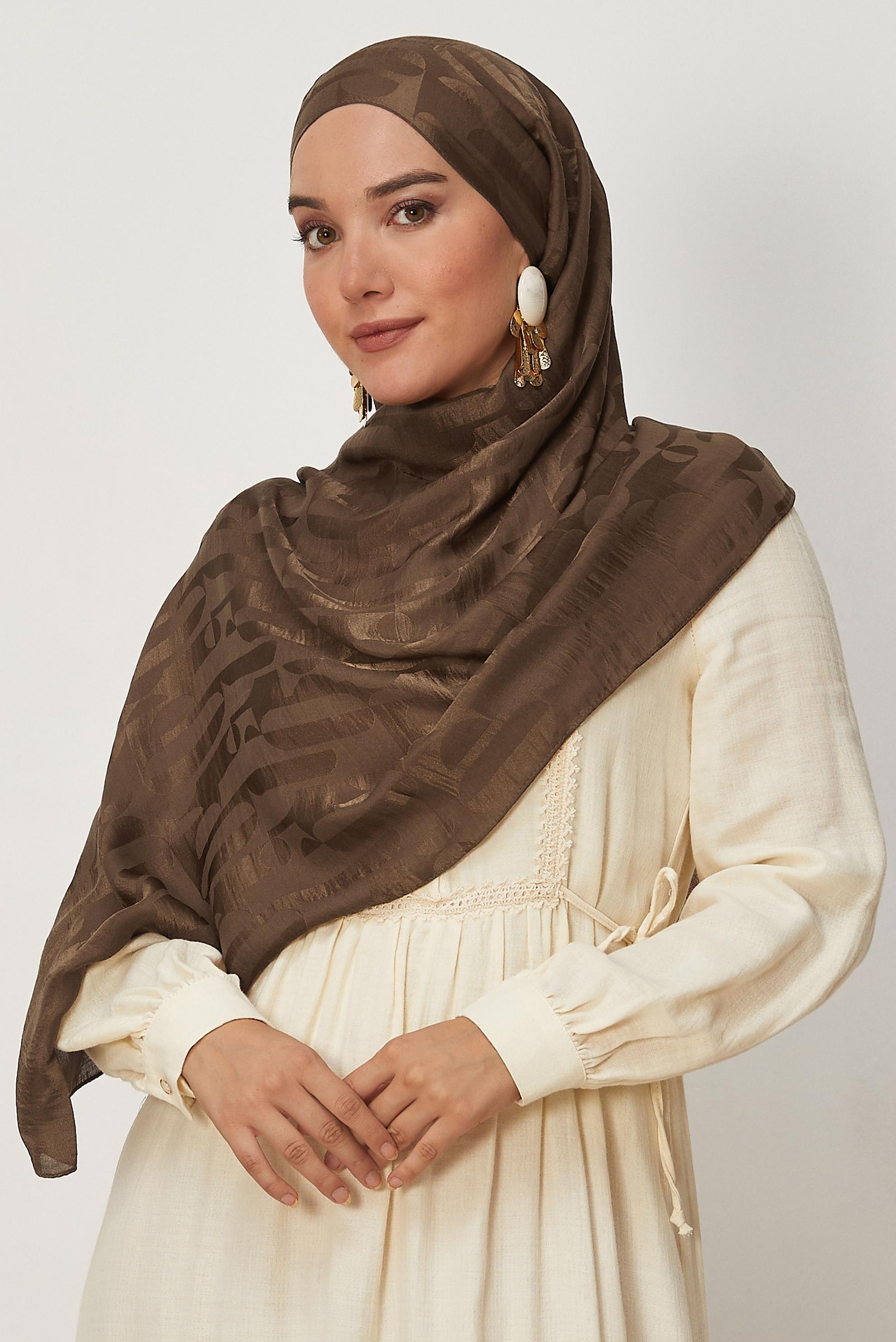 Tesettür giyim KAHVE ALVİNA AYROBİN JAKAR ŞAL 8708