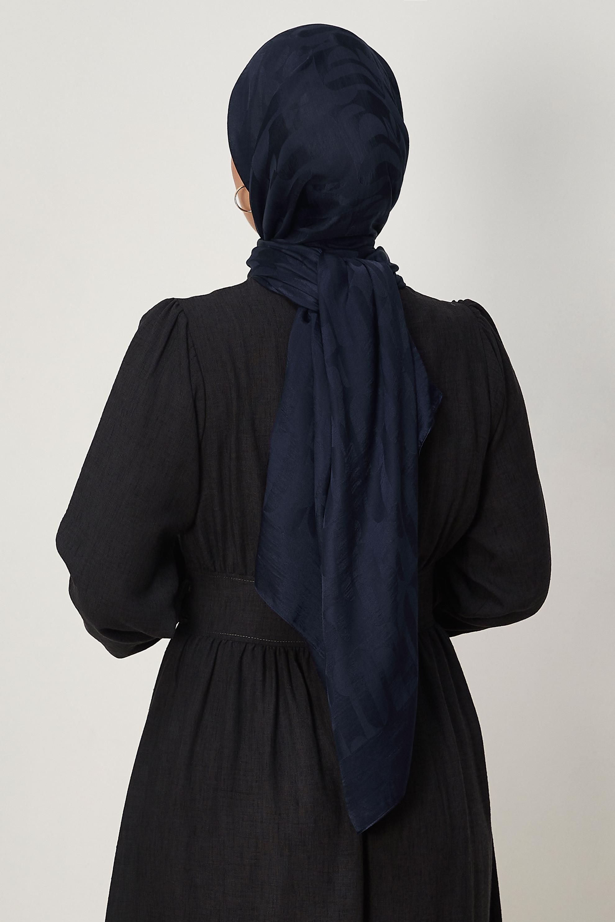 Tesettür giyim LACİVERT ALVİNA AYROBİN JAKAR ŞAL 8708