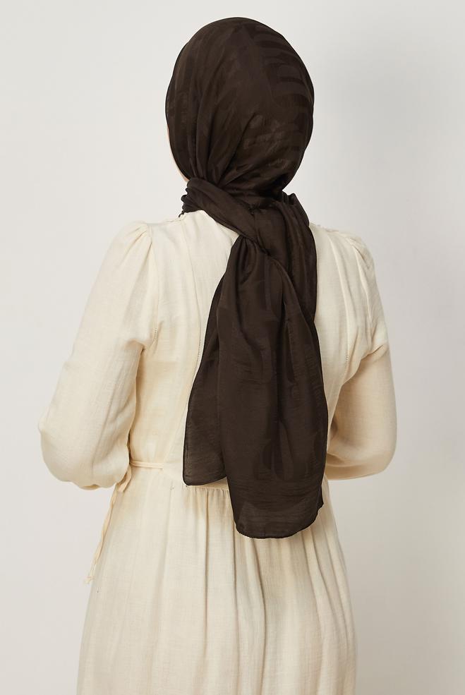 Tesettür giyim KAHVE ALVİNA AYROBİN JAKAR ŞAL 8708 - ALVİNA