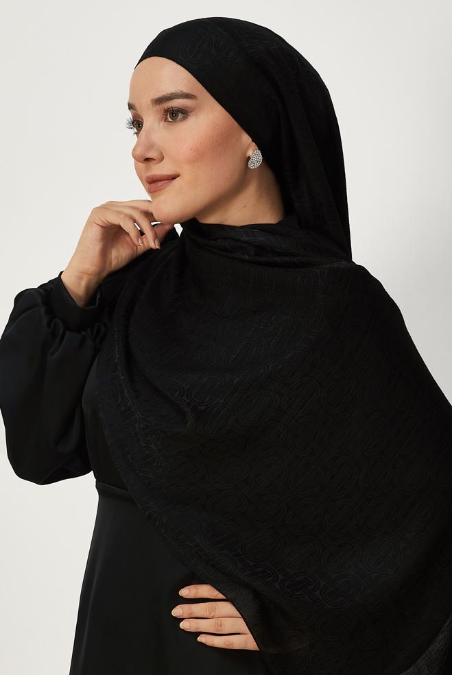 Hijab clothing BLACK ALVINA AEROBIN JACQUARD SHAWL 8709 - ALVİNA