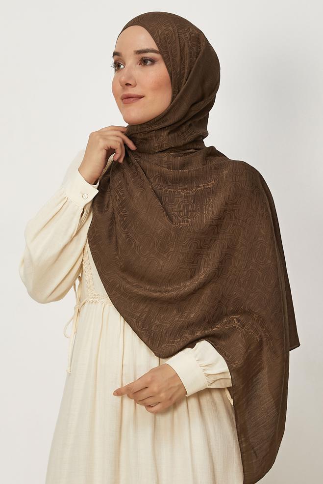 Vêtements hijab BRUN CHÂLE JACQUARD ALVINA AÉROBINE 8709 - ALVİNA