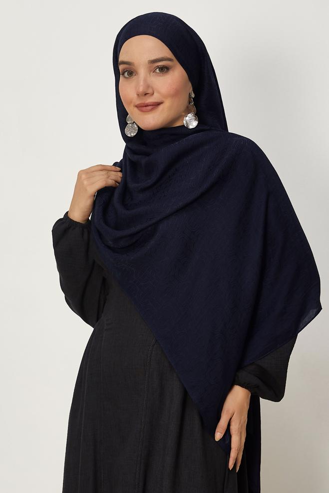 Vêtements hijab BLEU MARINE CHÂLE JACQUARD ALVINA AÉROBINE 8709 - ALVİNA