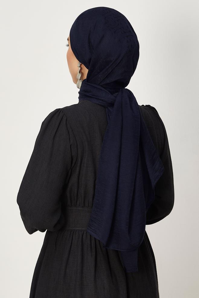 Vêtements hijab BLEU MARINE CHÂLE JACQUARD ALVINA AÉROBINE 8709 - ALVİNA