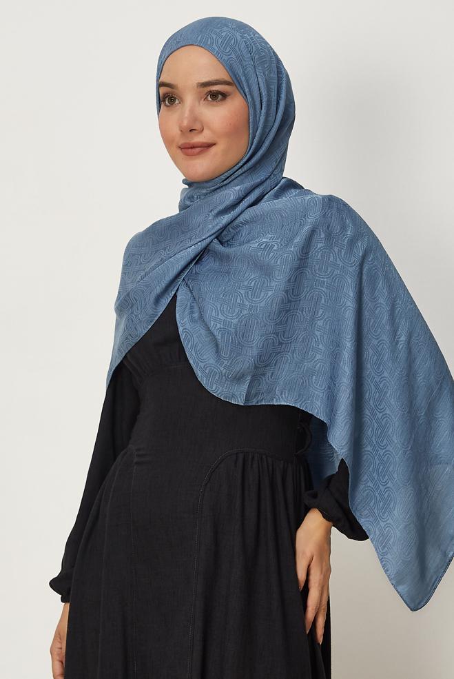 Vêtements hijab BLEU MARINE CHÂLE JACQUARD ALVINA AÉROBINE 8709 - ALVİNA