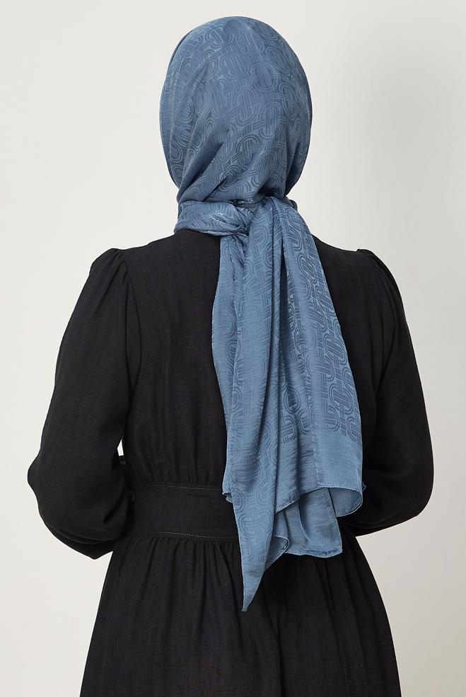 Vêtements hijab BLEU MARINE CHÂLE JACQUARD ALVINA AÉROBINE 8709 - ALVİNA