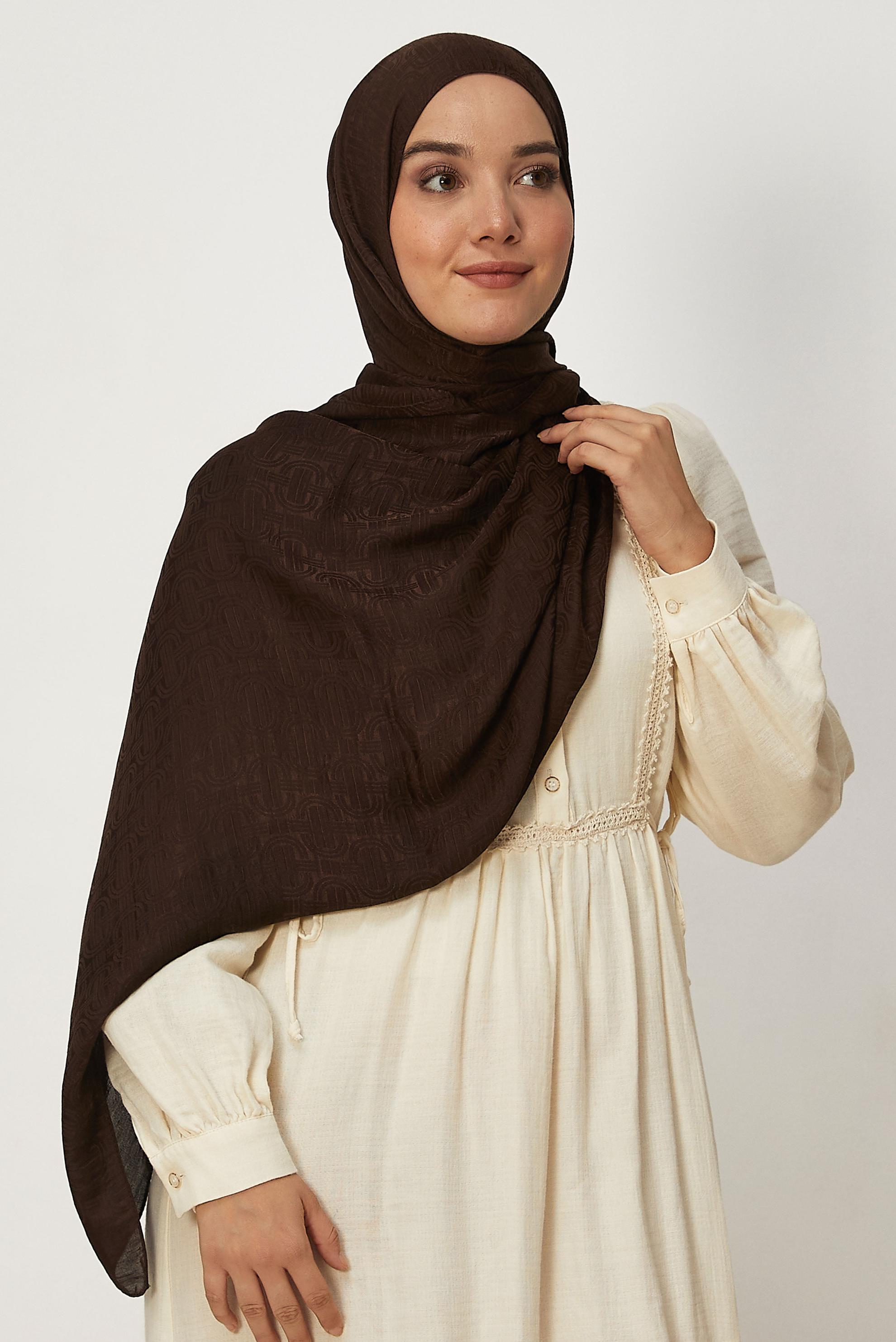 Tesettür giyim KAHVE ALVİNA AYROBİN JAKAR ŞAL 8709