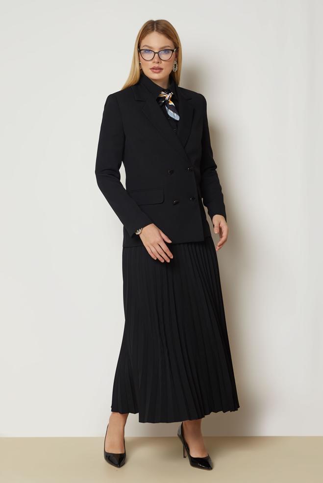 Hijab clothing BLACK DOUBLE BREASTED SKIRTED SUIT 30562 - ALVİNA