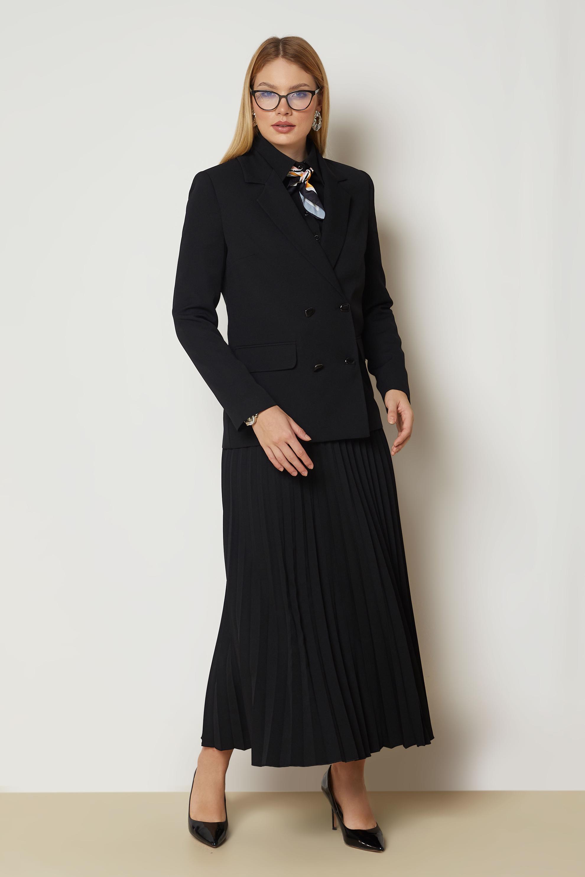 Hijab clothing BLACK DOUBLE BREASTED SKIRTED SUIT 30562