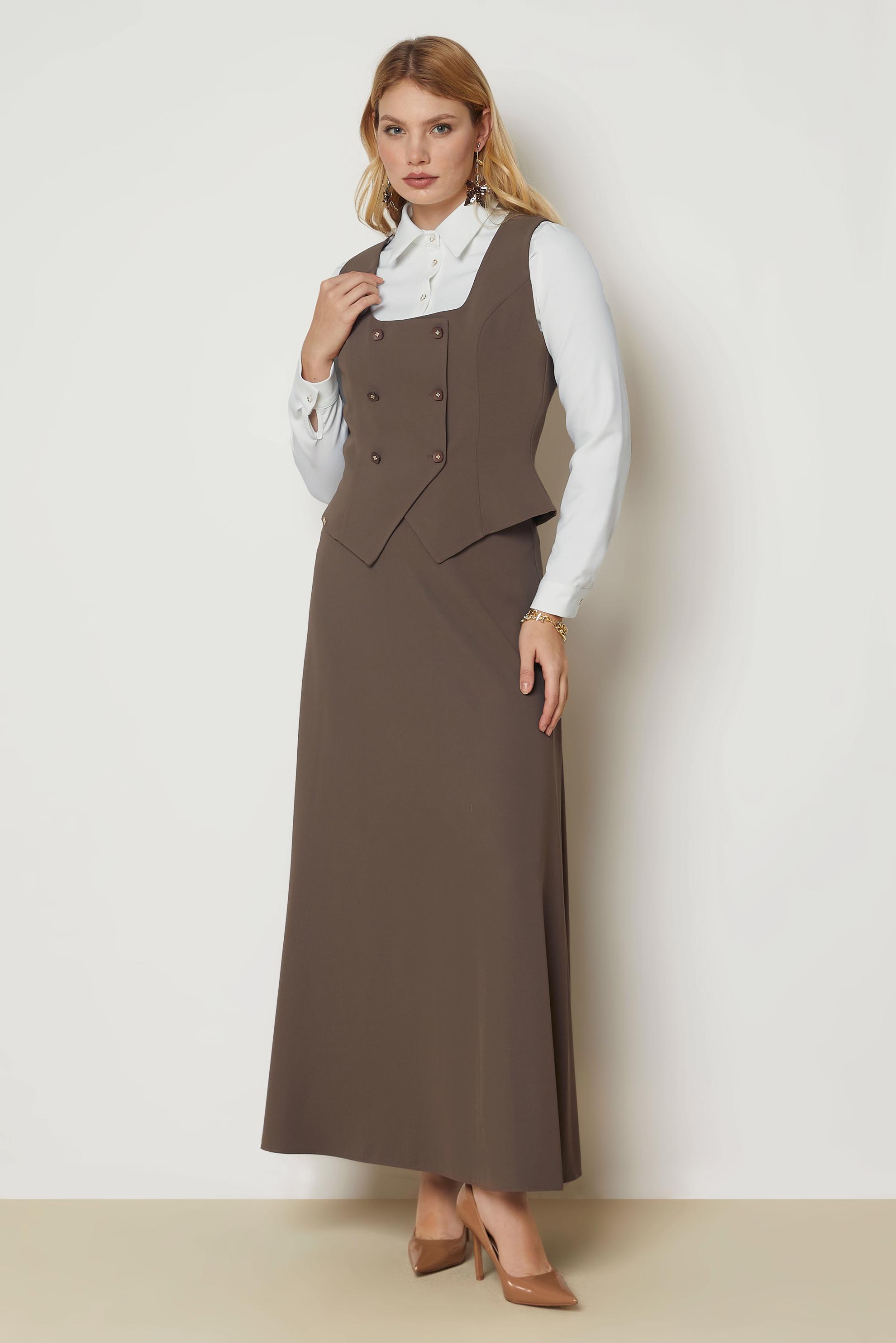 Tesettür giyim KAHVE KARE YAKA ETEKLİ TAKIM 47046