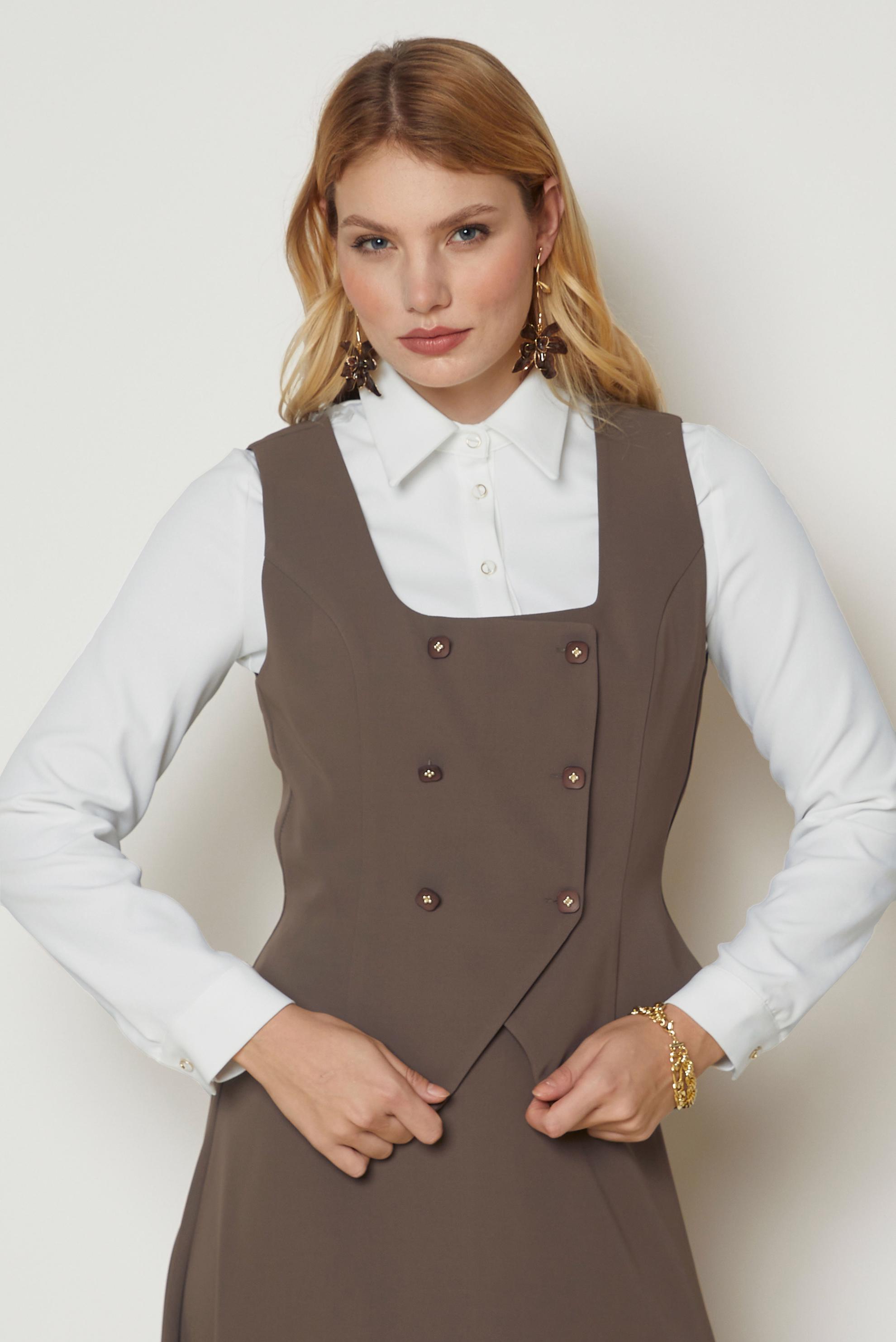 Tesettür giyim KAHVE KARE YAKA ETEKLİ TAKIM 47046