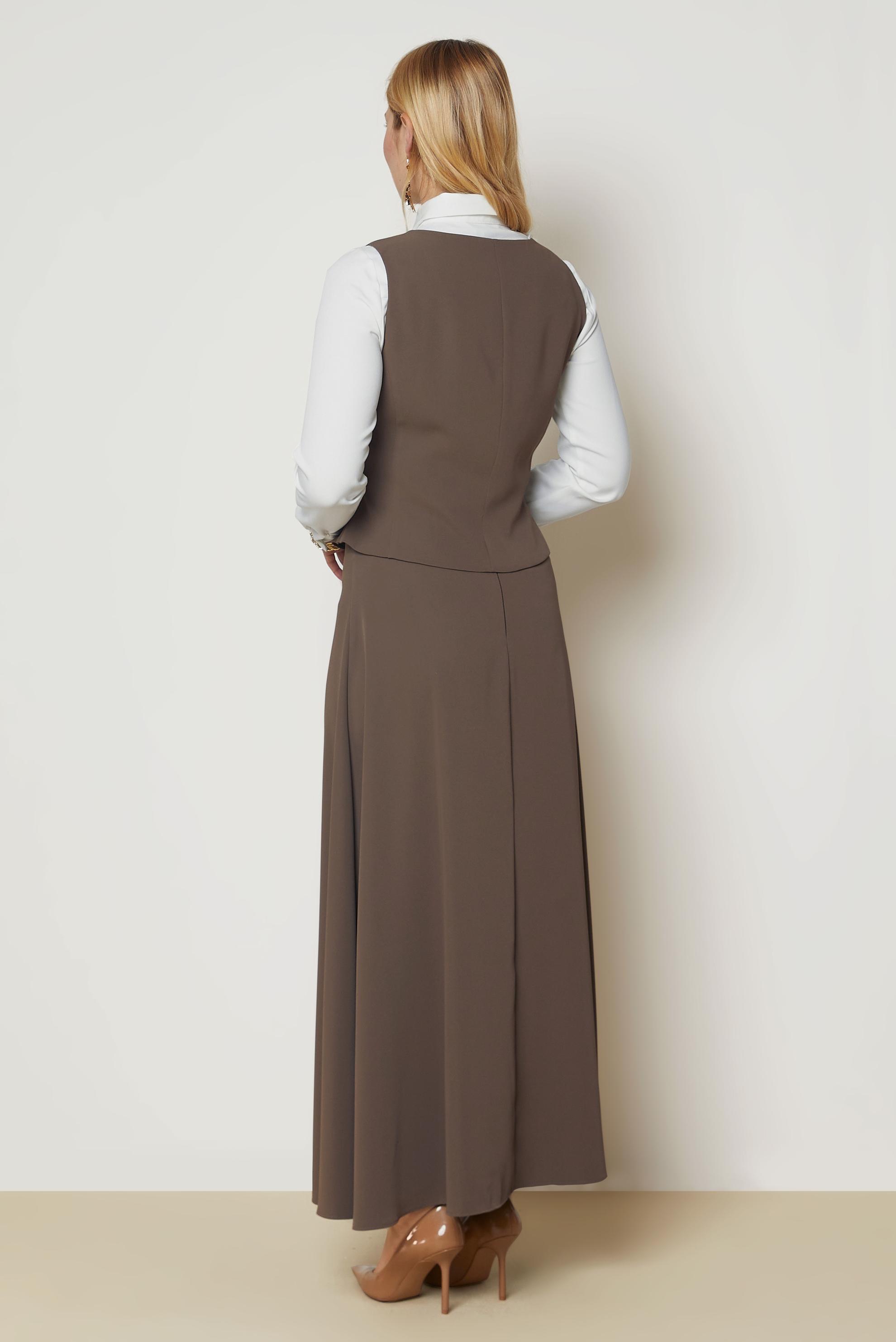 Tesettür giyim KAHVE KARE YAKA ETEKLİ TAKIM 47046