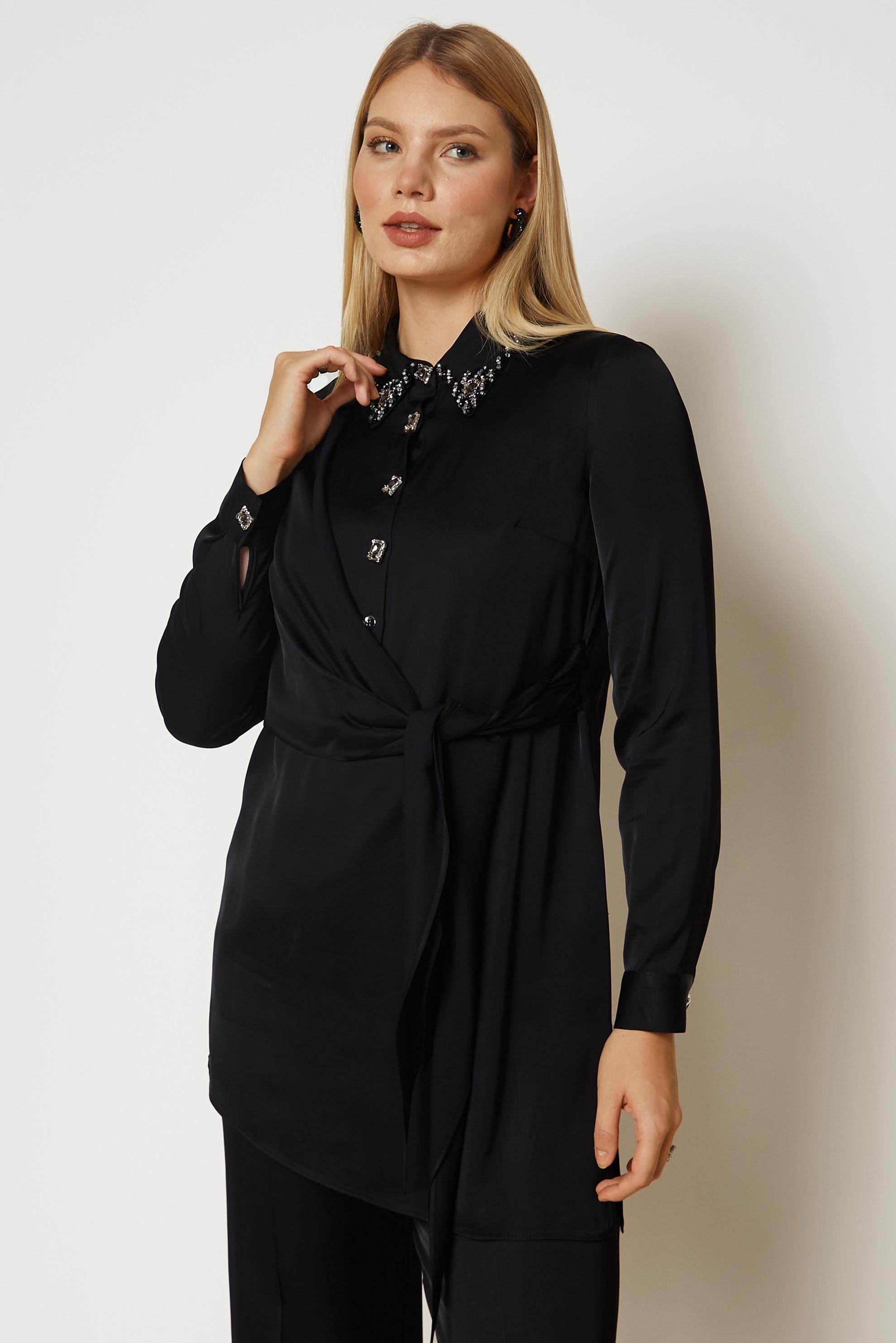 Hijab clothing BLACK TIED SATIN PANTSUIT 46891