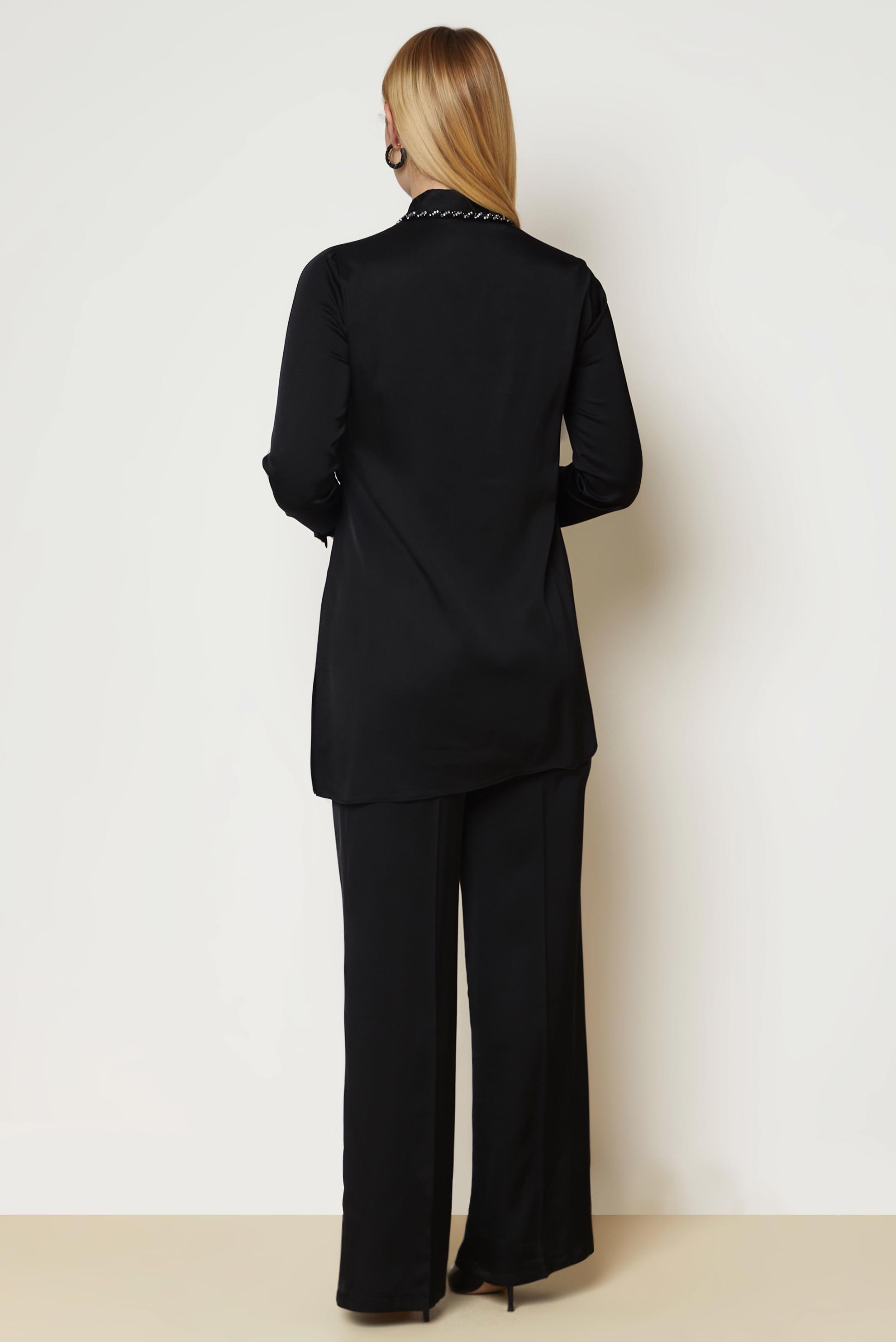 Hijab clothing BLACK TIED SATIN PANTSUIT 46891