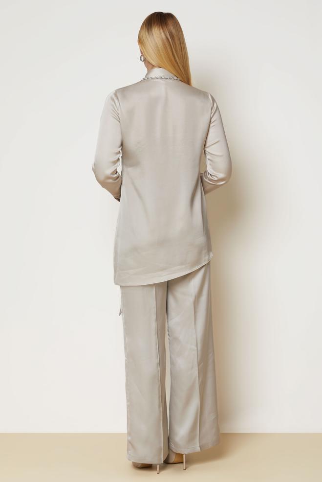 Hijab clothing BROWN TIED SATIN PANTSUIT 46891 - ALVİNA
