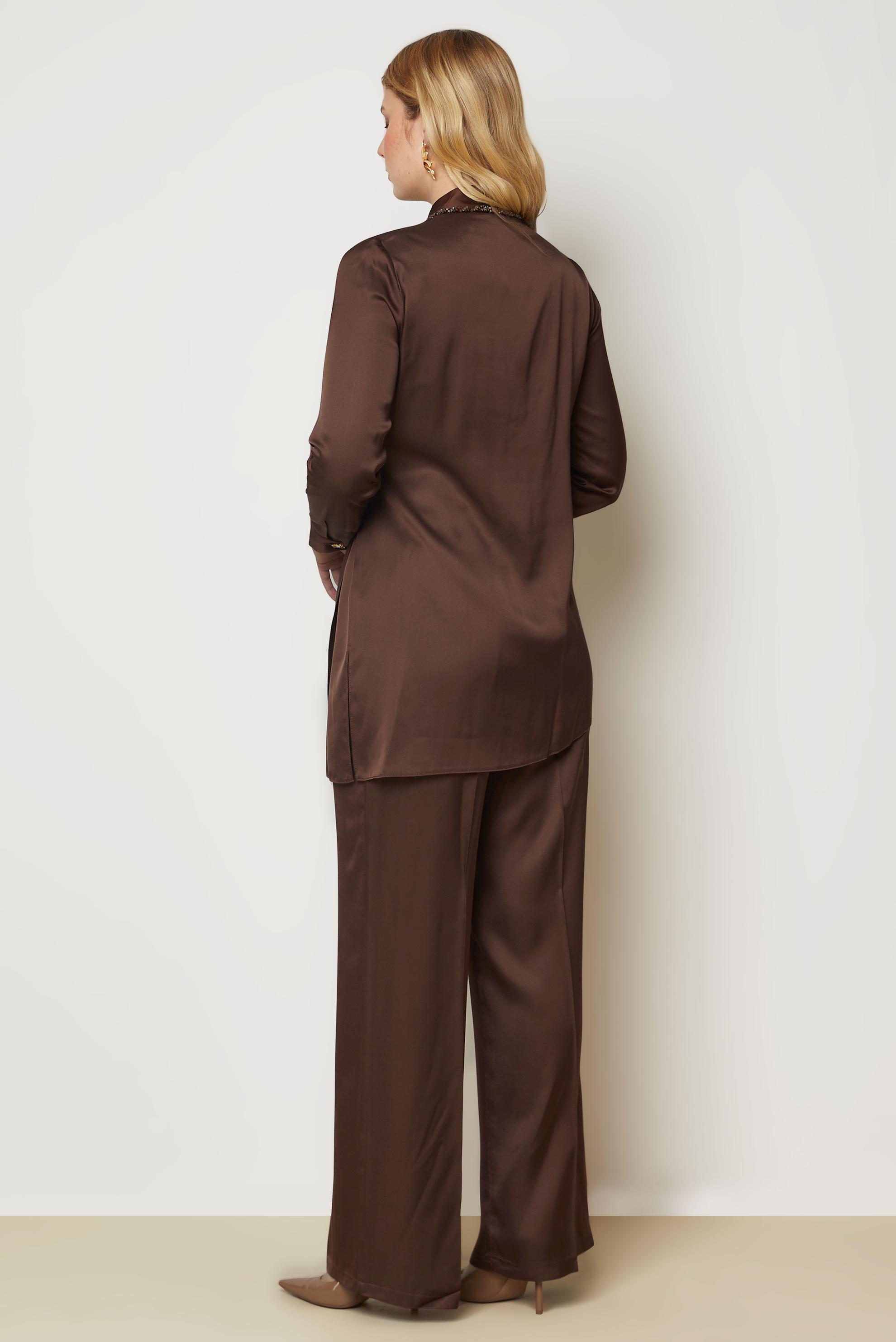 Hijab clothing BROWN TIED SATIN PANTSUIT 46891