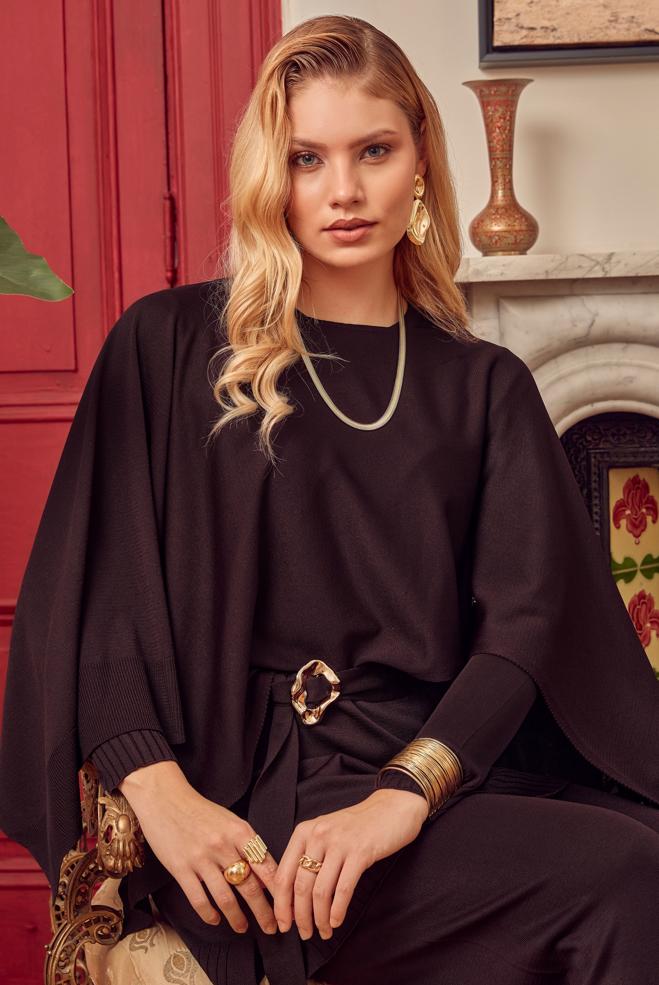 Hijab clothing DAMSON BELTED THREE PIECE KNITWEAR PANTSUIT 46961 - ALVİNA