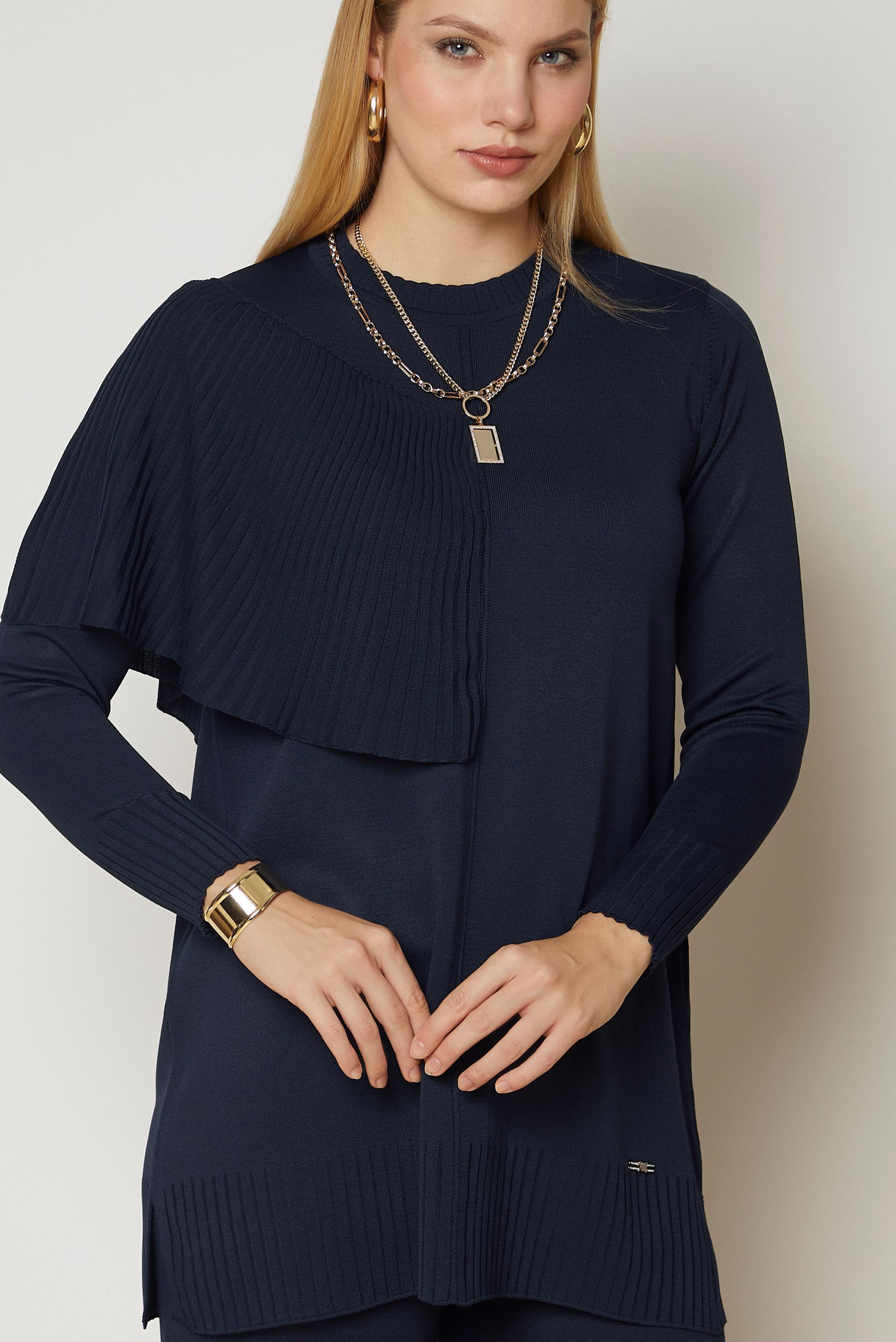 Vêtements hijab BLEU MARINE ENSEMBLE PANTALON EN TRICOT DÉTAIL CAPE 46963