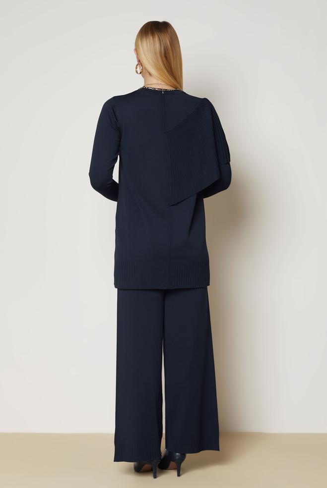 Vêtements hijab BLEU MARINE ENSEMBLE PANTALON EN TRICOT DÉTAIL CAPE 46963 - ALVİNA