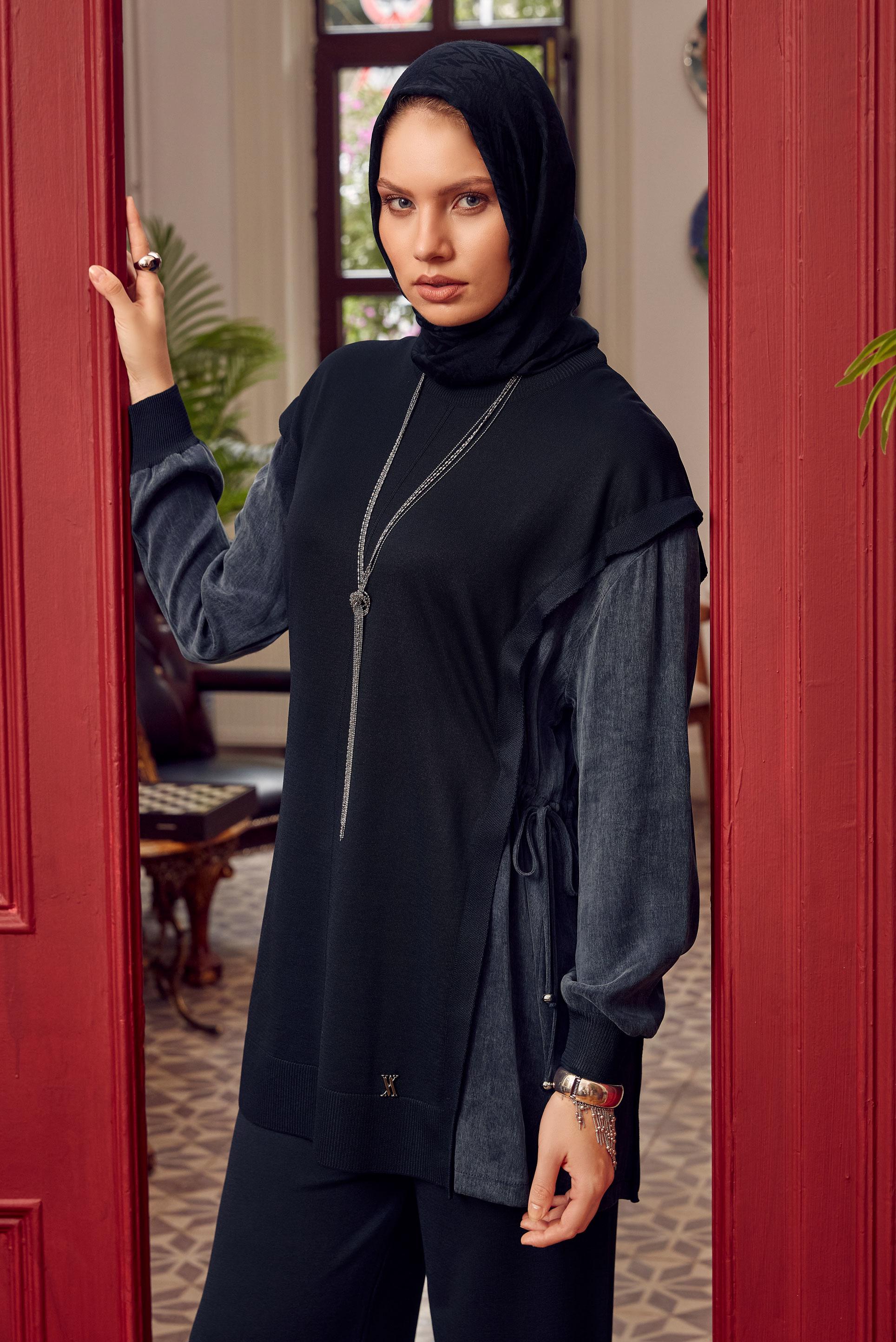 Tesettür giyim LACİVERT PANTOLONLU TRİKO TAKIM 46985