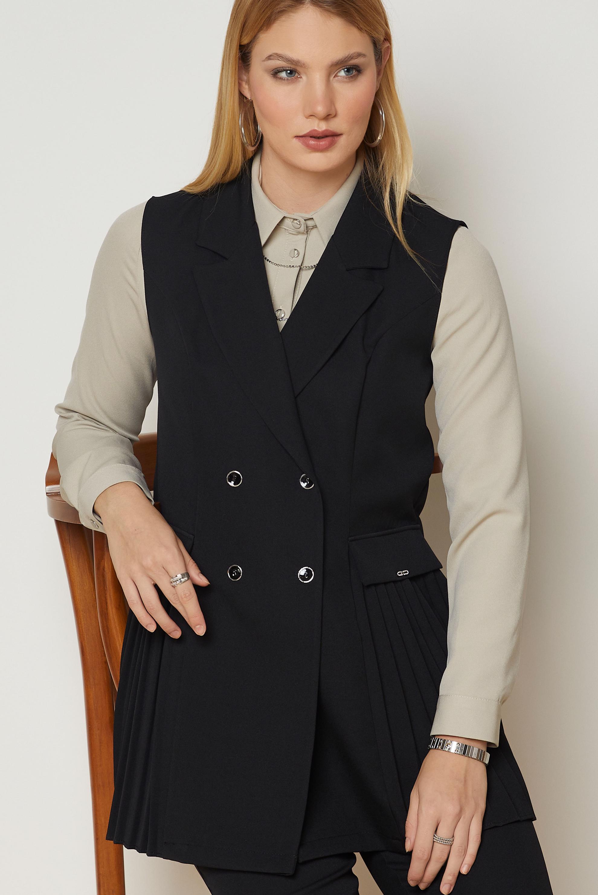 Tesettür giyim SİYAH PİLİSE DETAYLI PANTOLONLU TAKIM 46995