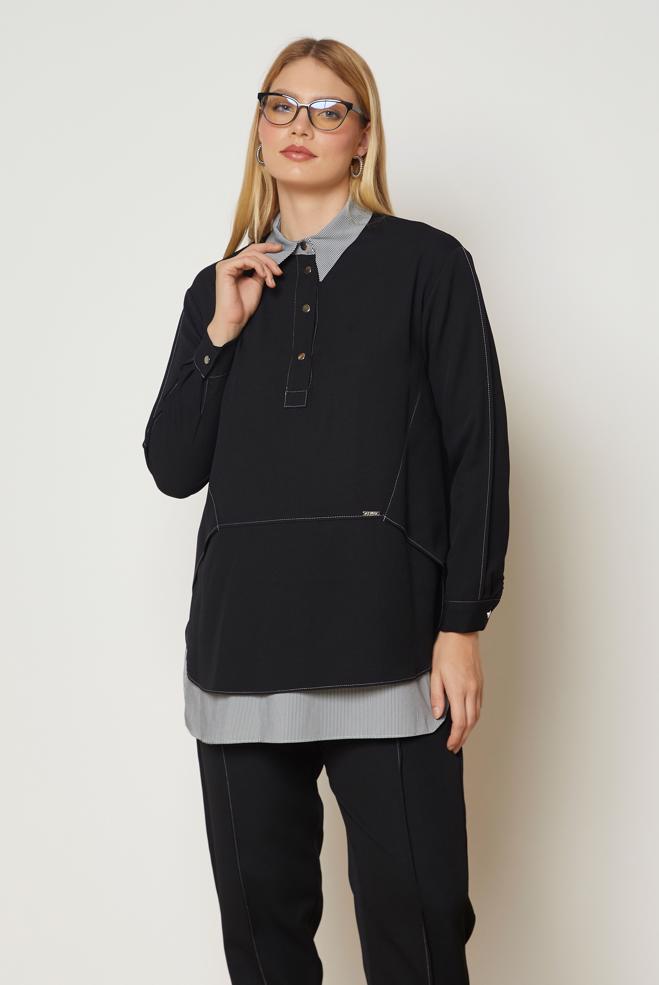 Hijab clothing BLACK SHIRT COLLAR PANTSUIT 47008 - ALVİNA