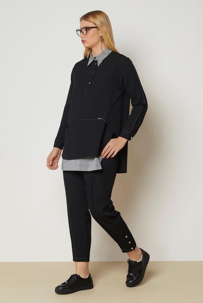 Hijab clothing BLACK SHIRT COLLAR PANTSUIT 47008 - ALVİNA