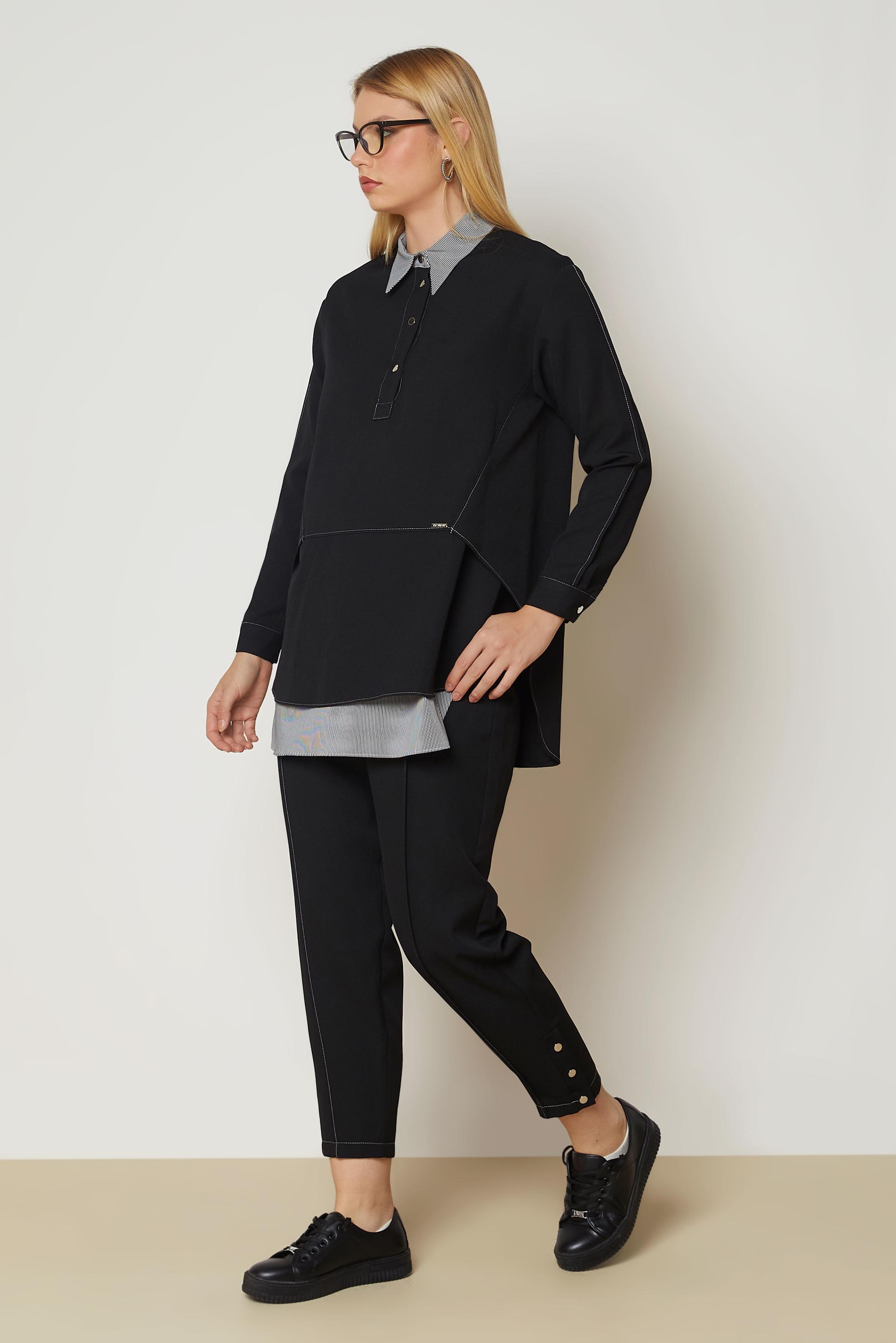 Hijab clothing BLACK SHIRT COLLAR PANTSUIT 47008