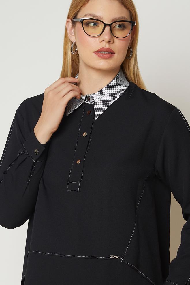 Hijab clothing BLACK SHIRT COLLAR PANTSUIT 47008 - ALVİNA