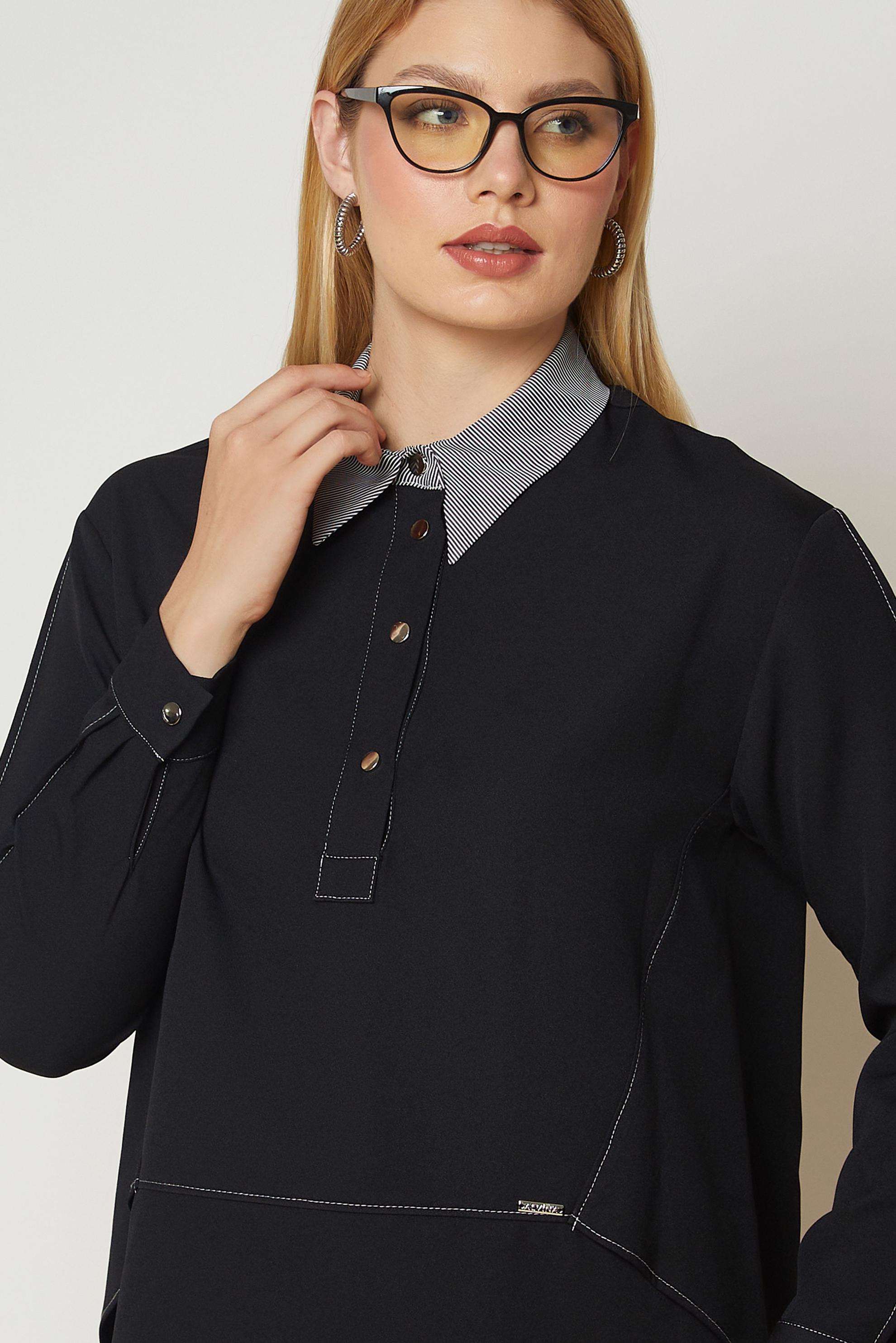 Hijab clothing BLACK SHIRT COLLAR PANTSUIT 47008