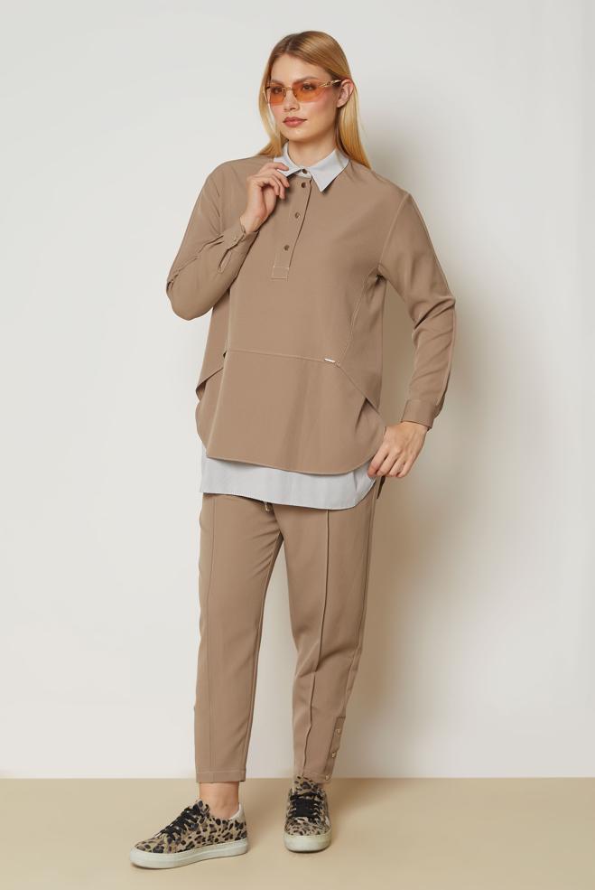 Hijab clothing BROWN SHIRT COLLAR PANTSUIT 47008 - ALVİNA