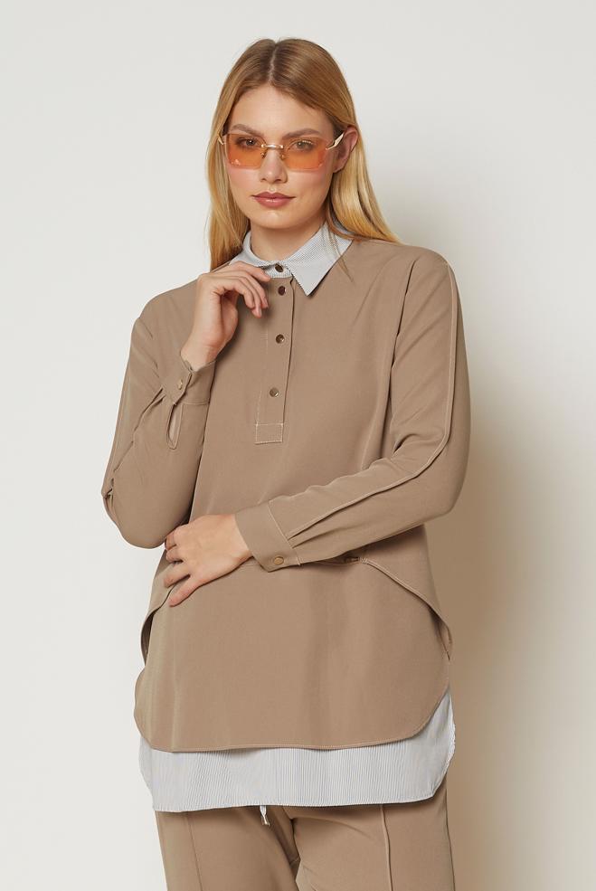 Hijab clothing BROWN SHIRT COLLAR PANTSUIT 47008 - ALVİNA