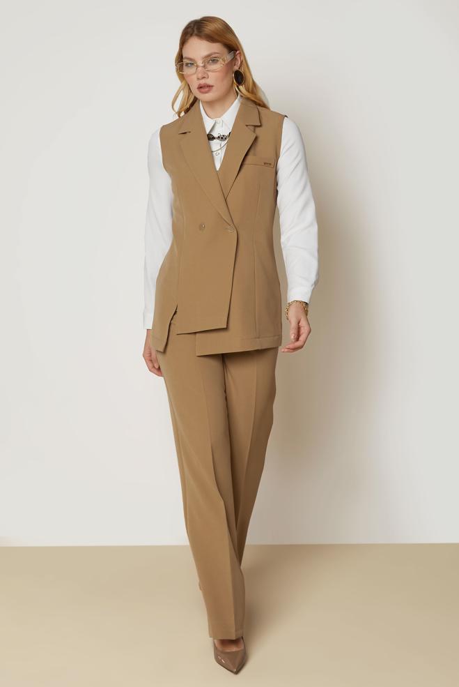Hijab clothing BROWN DOUBLE-BREASTED PANTSUIT 47027 - ALVİNA