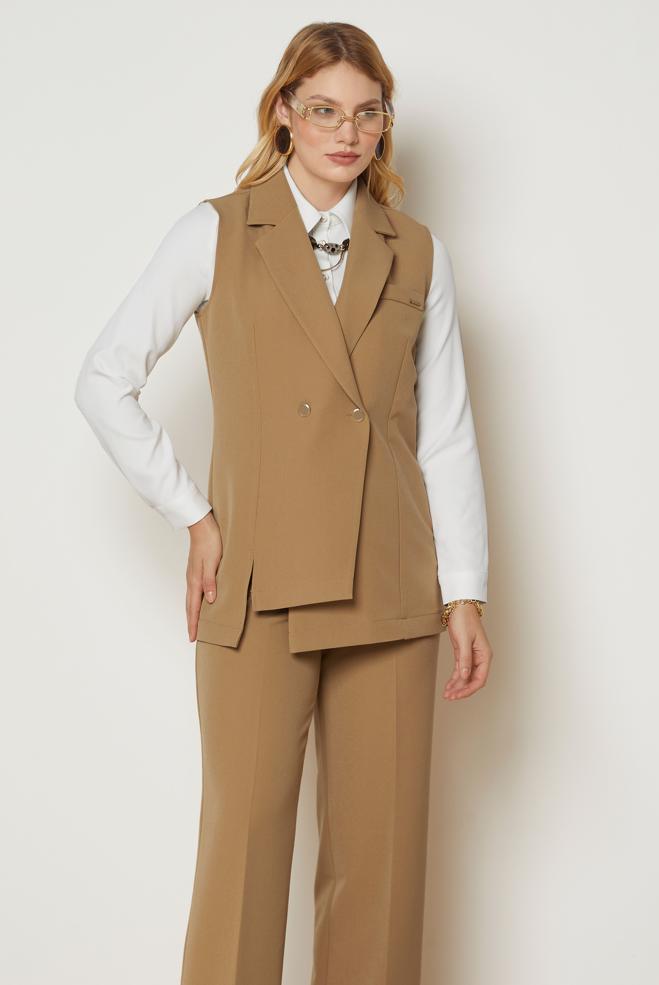 Hijab clothing BROWN DOUBLE-BREASTED PANTSUIT 47027 - ALVİNA