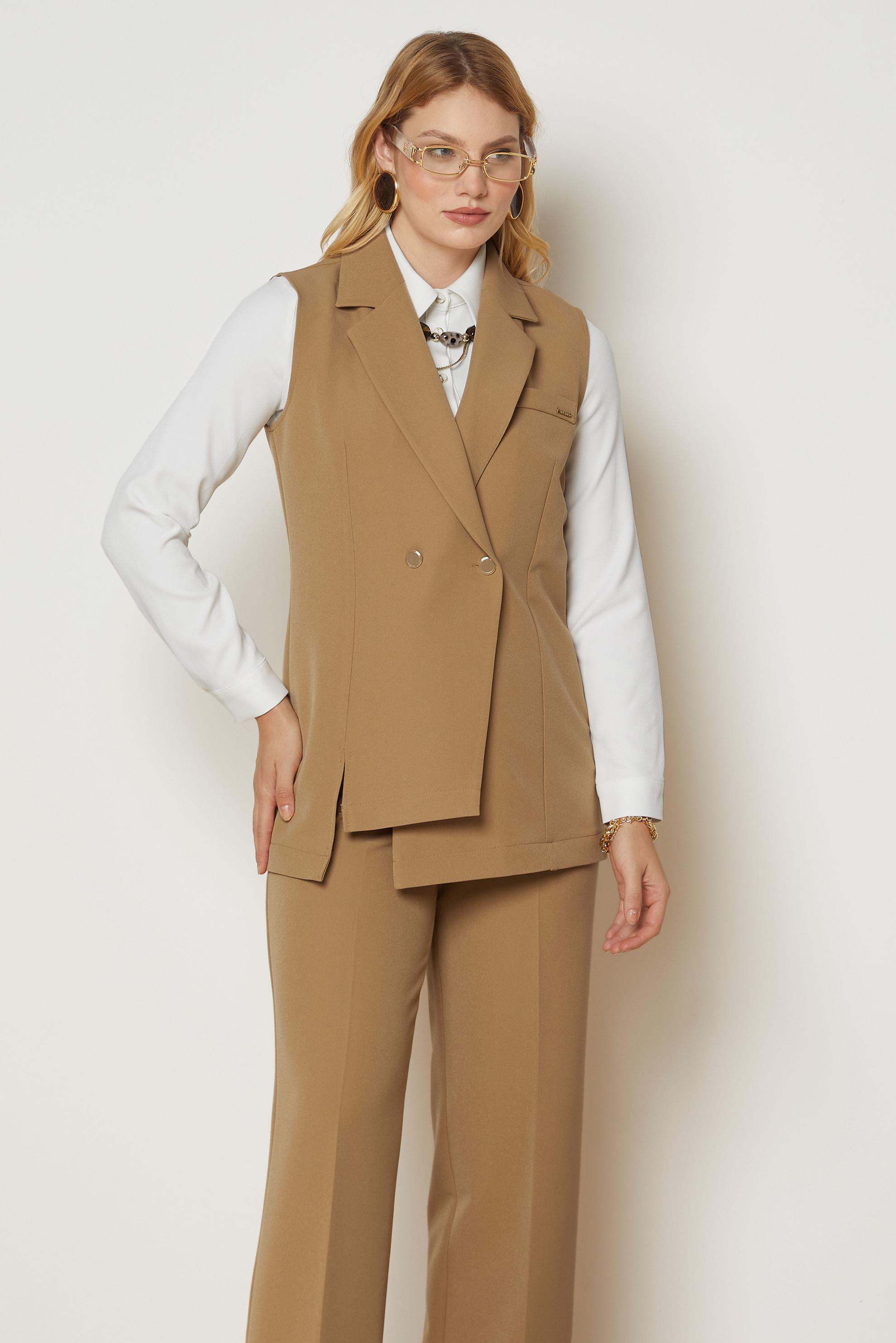 Hijab clothing BROWN DOUBLE-BREASTED PANTSUIT 47027
