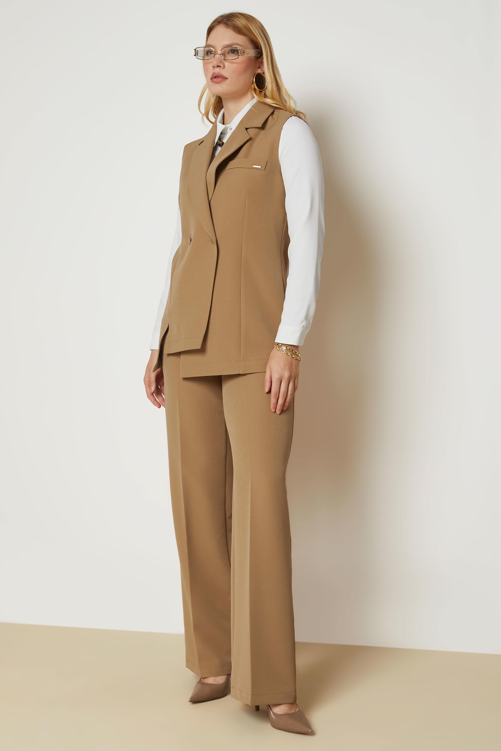 Hijab clothing BROWN DOUBLE-BREASTED PANTSUIT 47027