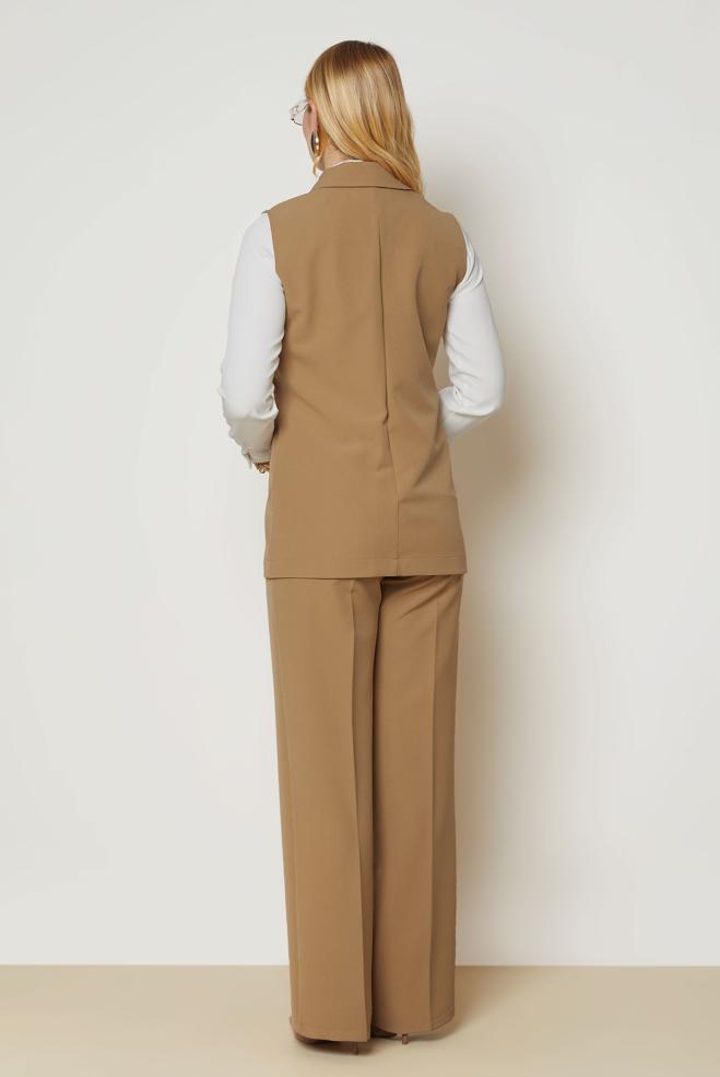 Hijab clothing BROWN DOUBLE-BREASTED PANTSUIT 47027 - ALVİNA