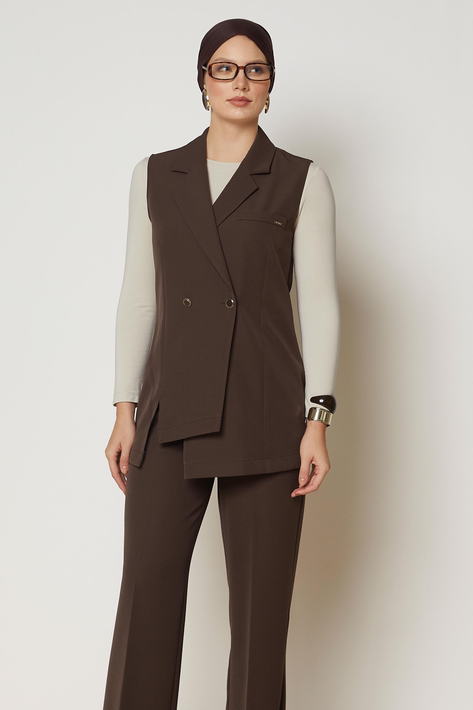 Hijab clothing BROWN DOUBLE-BREASTED PANTSUIT 47027