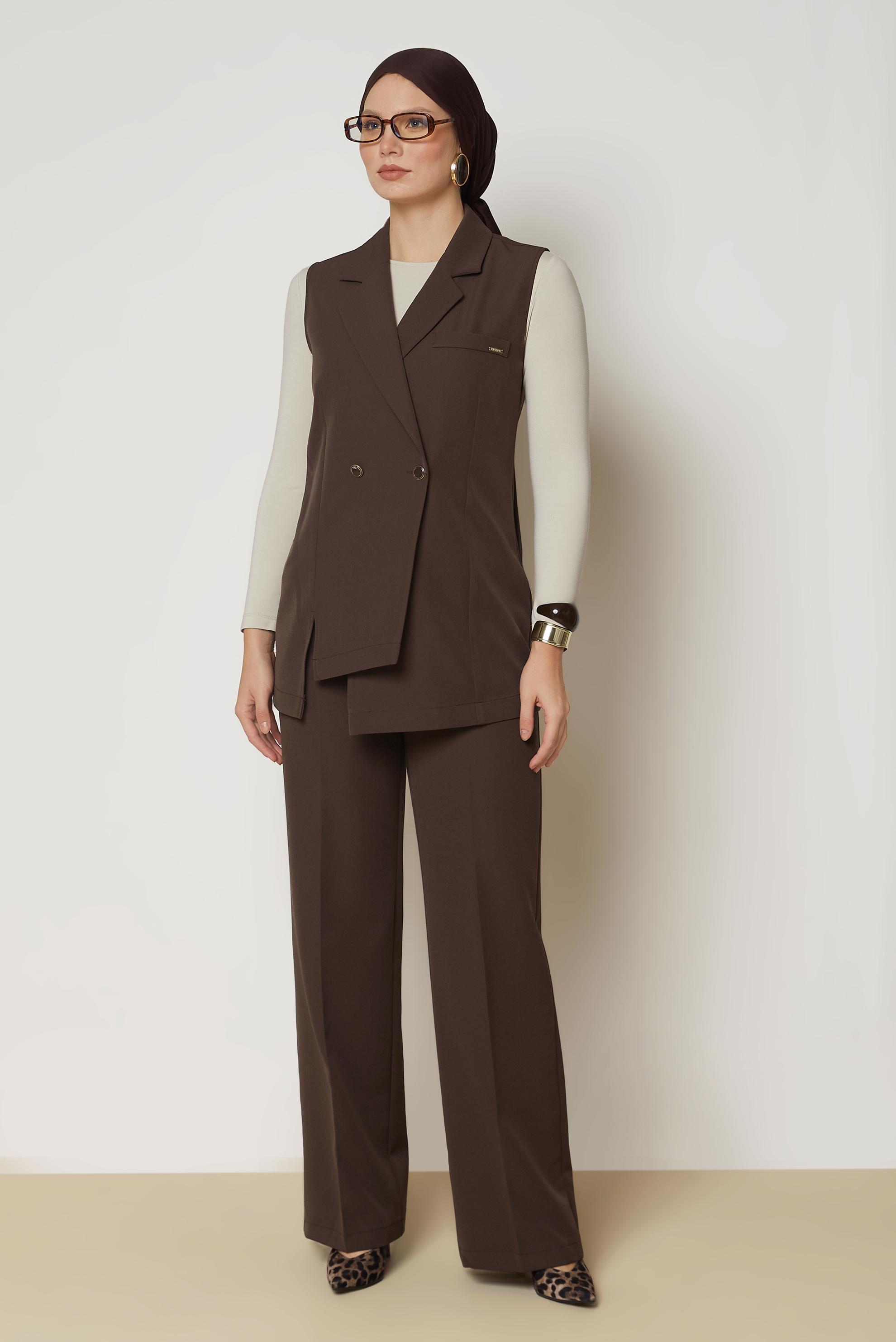 Hijab clothing BROWN DOUBLE-BREASTED PANTSUIT 47027
